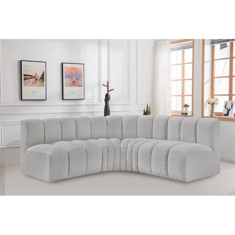 Canapé et méridienne rembourrés Hirah, Tissu gris bouclé