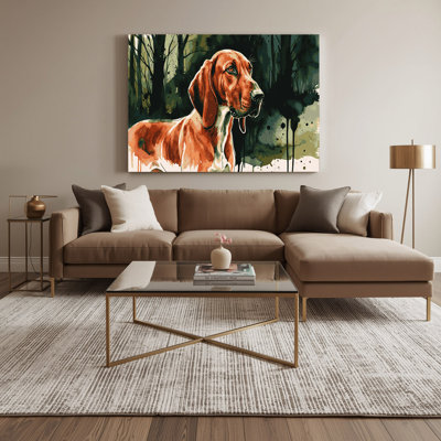 Dogs Redbone Coonhound Green Canvas Wall Art