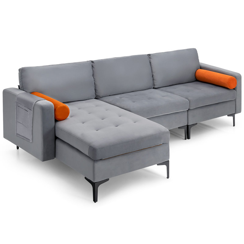 Canapé et chaise modulaire réversible en cuir véritable de 97 po de largeur Dayiana