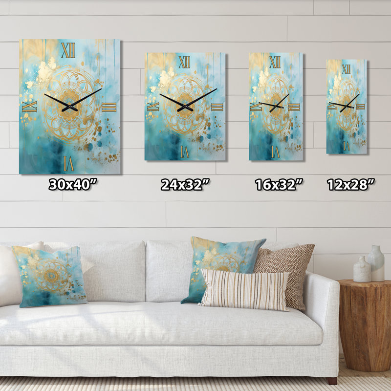 Horloge murale Divine Mandala délicate or délicat turquoise IV - Boho Mandala, Très grand