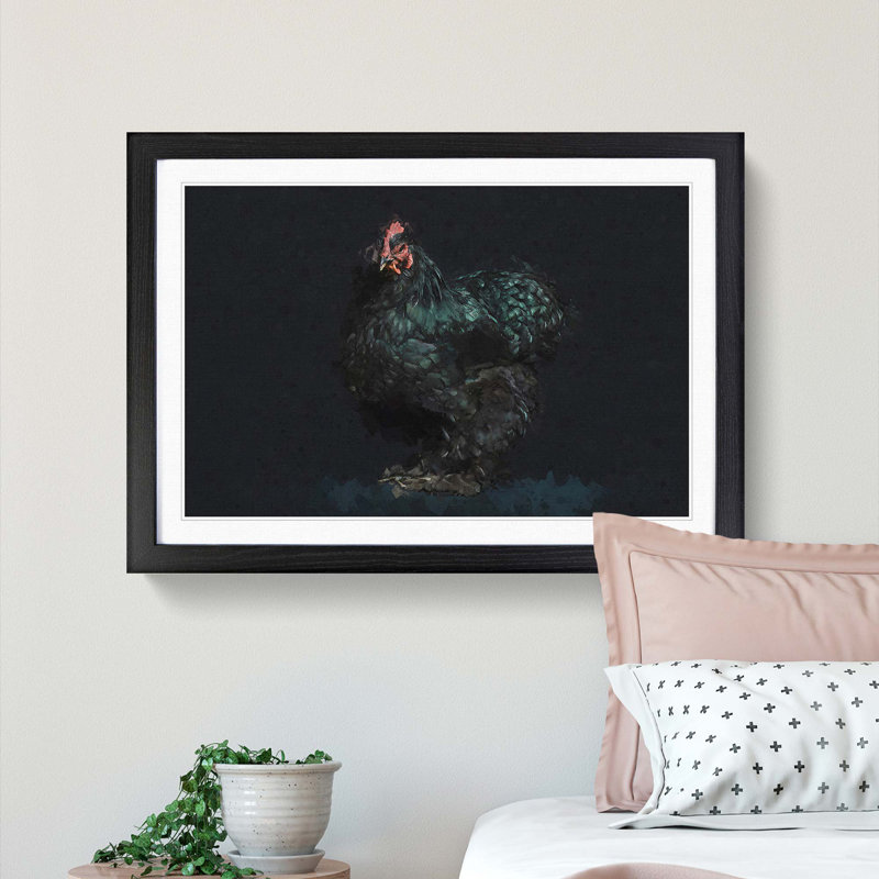 Black Rooster in Abstract - Picture Frame Graphic Art Print, 62cm H x 87cm W x 2cm D, Black Framed