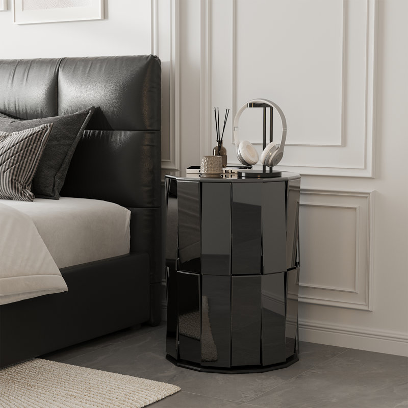 Table de bout glamour avec miroir pour le salon, Noir, 2