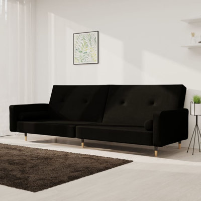 Mercer41 2-Seater Sofa Bed With Two Pillows Black Velvet