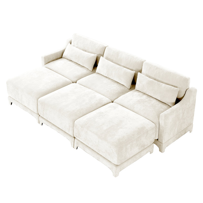 Trois places en tissu de chenille beige, 3 coussins entièrement compressés, conception ergonomique, beige facile à installer avec le matériau, dossier amovible