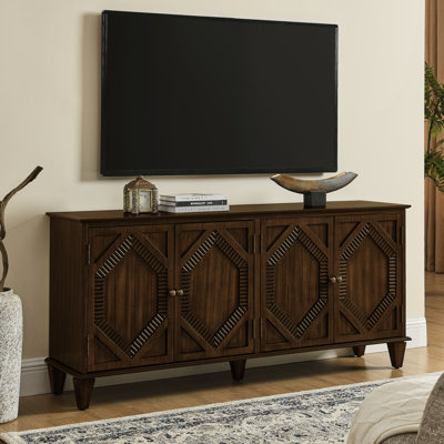 Buffet 65,2 po en noyer pour l'entrée ou la salle de bain, bois massif et matériau, construction, surface lisse, couloir latéral à motifs cannelés de haute qualité P2, tablette réglable sur mesure