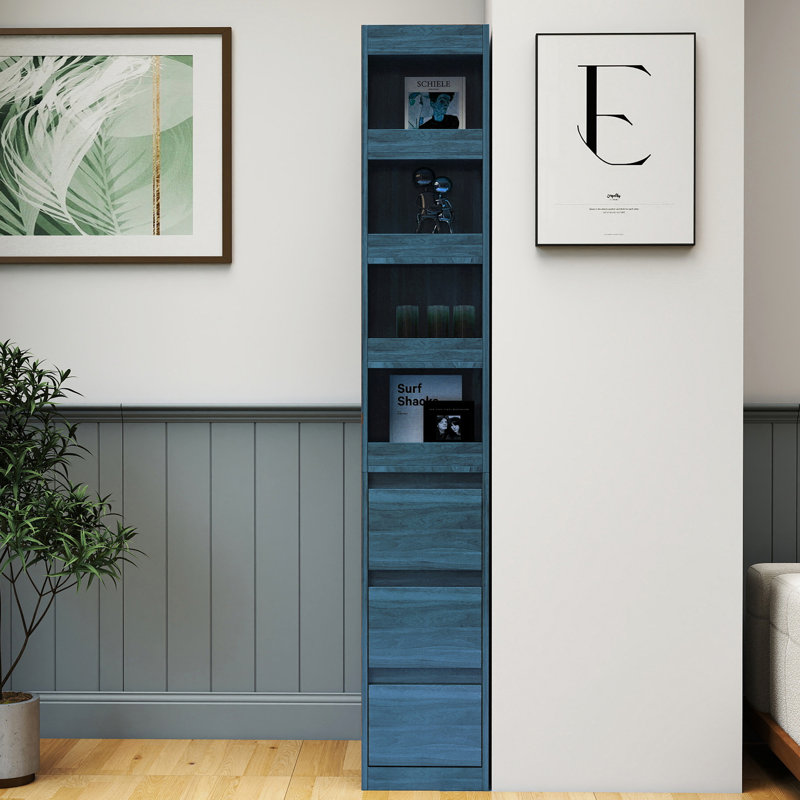 70.9'' H X 11.8'' W Standard Bookcase With 3 Drawers, Blue