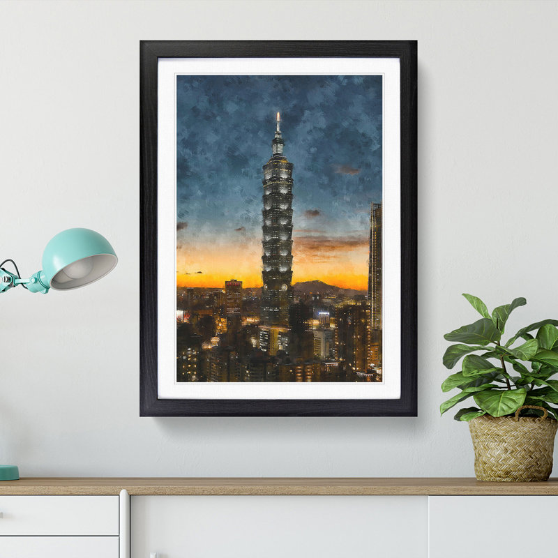 Taipei City in Taiwan Abstract - Picture Frame Graphic Art Print, Black Framed, 33cm H x 24cm W x 2cm D