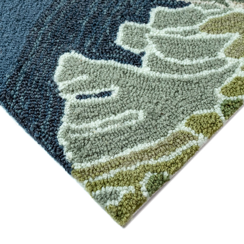 Tapis en polyester touffeté à la main Linh en bleu / vert / corail, Rectangle 7 pi 6 po x 9 pi 6 po