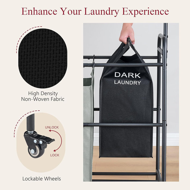 Laundry Sorter Cart With Hanging Clothes Rack, 3 Butler ...