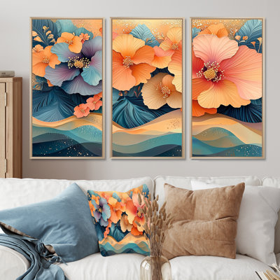 Hibiscus tropical dans une symphonie côtière I - décoration murale hibiscus - 3 pièces