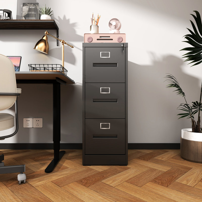 Classeur en métal à 3 tiroirs avec serrure, capacité de format lettre A4, solution pour la maison de bureau, surface de travail silencieuse