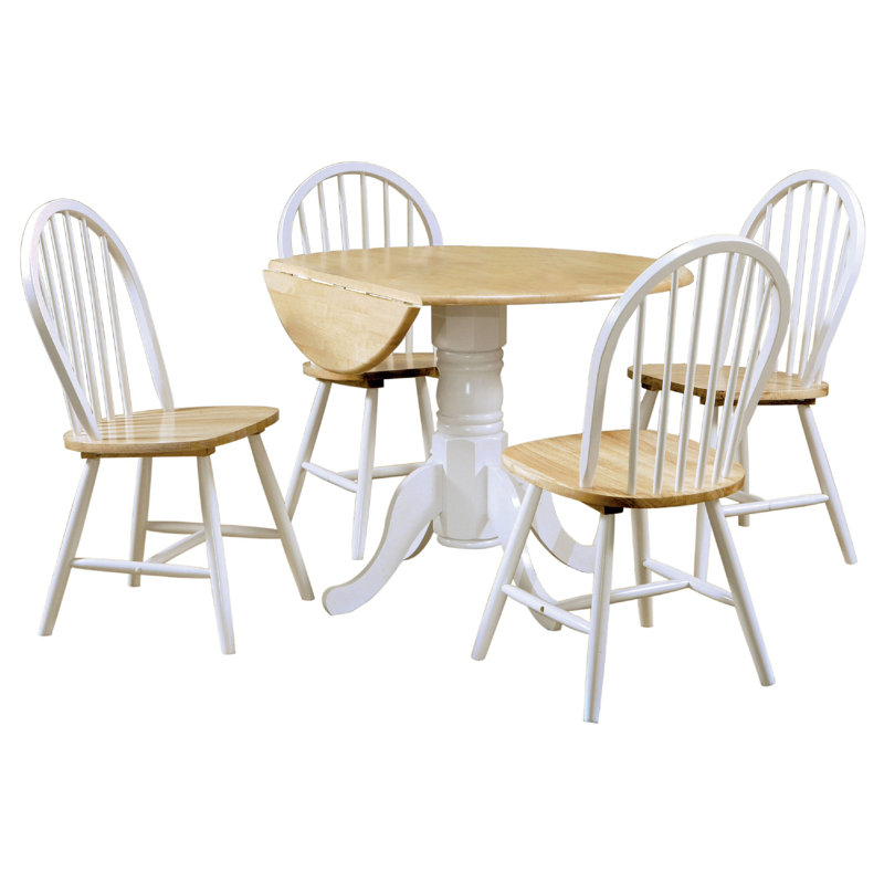 Ensemble de table ronde et 4 chaises Giva, à abattants, blanc et brun