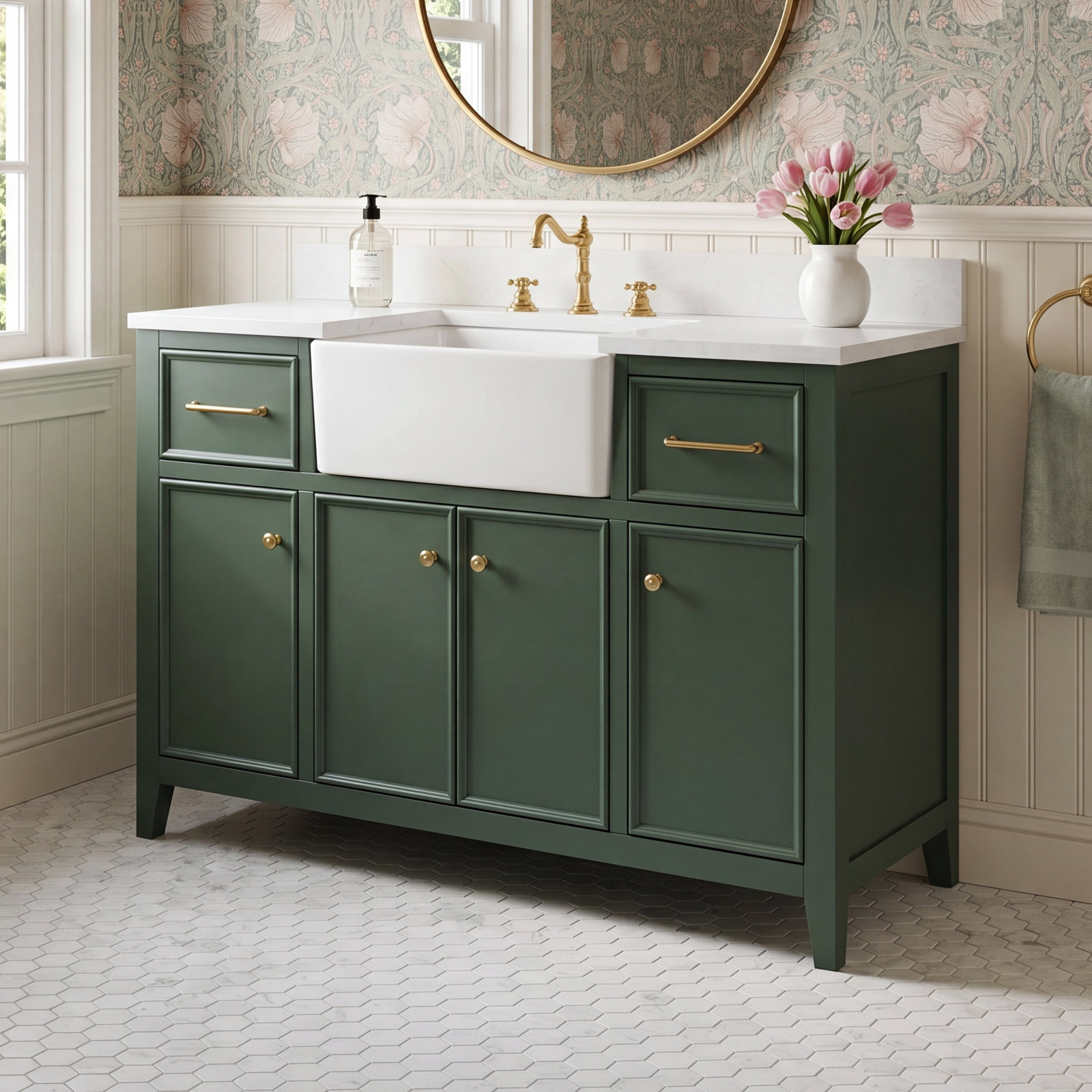 Aisa 48" Pine Single Bathroom Vanity, Evergreen/Brushed Gold
