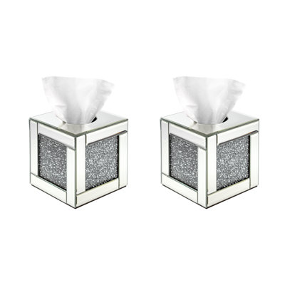 Mirror Tissue Box Cover Set - 2 Pack Square Glass Box Covers
