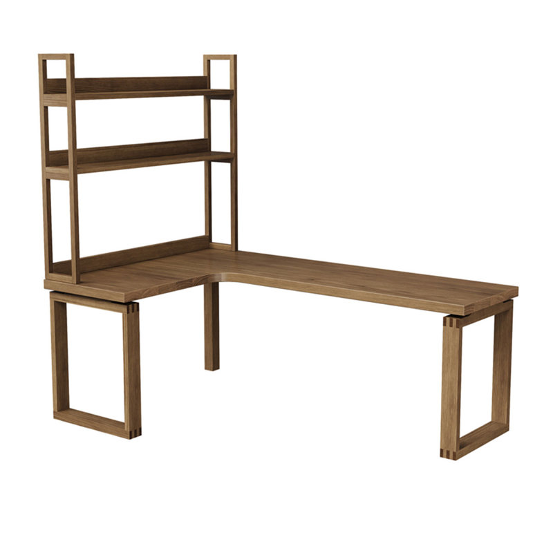 62.99"+47.24" Light-walnut L-Shaped Solid Wood desk, 74.8" H x 70.87" W x 47.24" D, Left Hand Facing