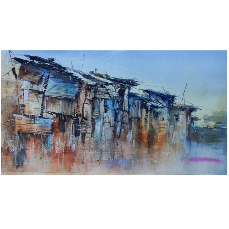 Peinture de taudis par Santu Naskar | Décoration murale | Aquarelle sur papier