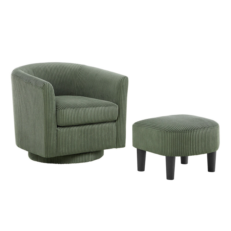 Upholstered Chair With Ottoman, Green Fabric