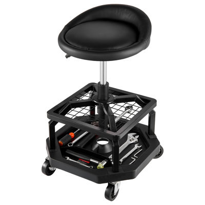 Rolling Shop Stool Adjustable Height Garage Seat 300 lbs Load with Caster by Inbox Zero