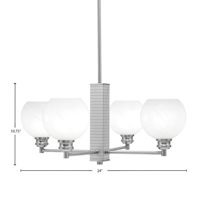 Edge 4 Light Chandelier With 5.75" Glass, Brushed Nickel
