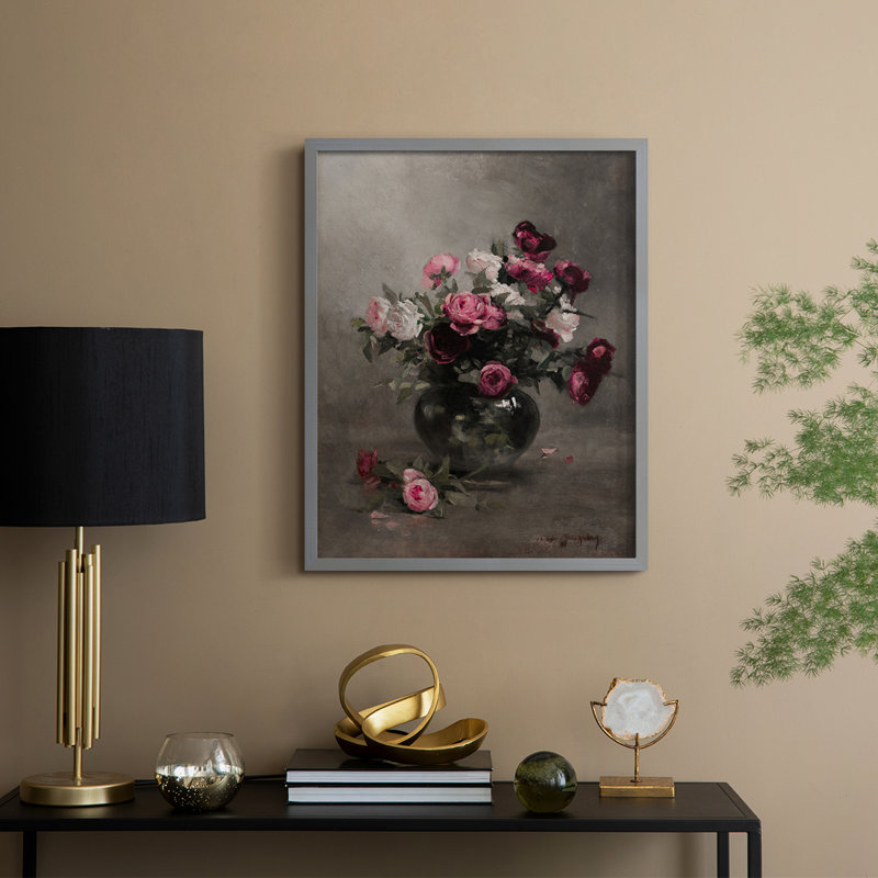 Vintage Floral Print CCLVII Framed Print - Solid Wood, H 21 po x l 17 po, Gris