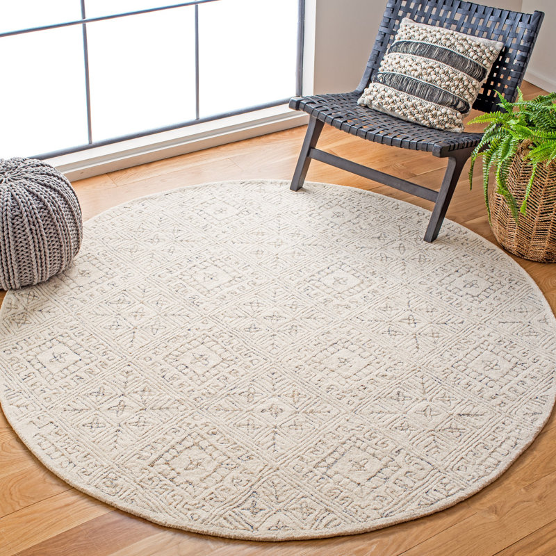 Tapis ivoire / beige en laine touffeté à la main Frederic, Rond 6 pi