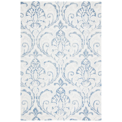Tapis bleu marine / crème en laine touffeté à la main Hicat Ikat