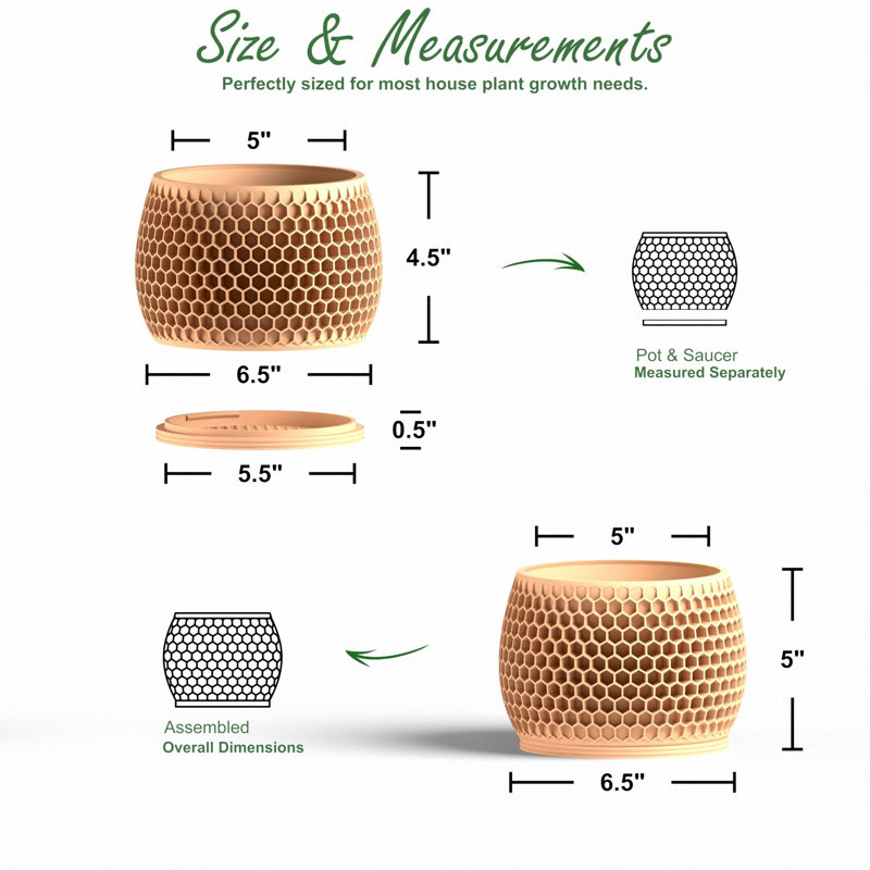 8 po Pot de fleurs Honeycomb, 6 po, Naturel