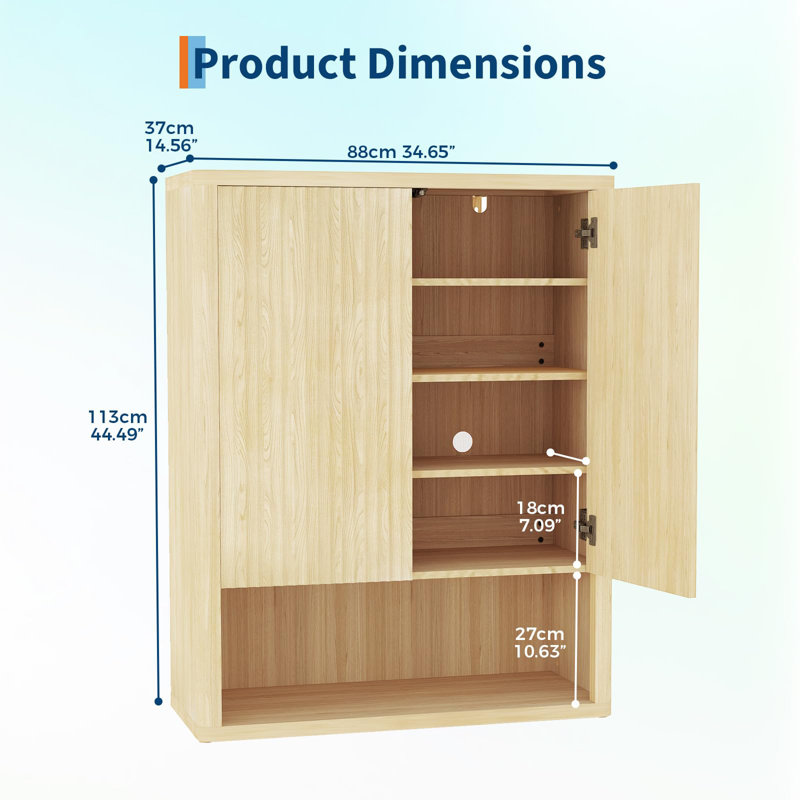 Range-chaussures cannelé de 44,5 po de hauteur avec portes, organisateur de rangement en bois à 5 niveaux avec tablettes réglables