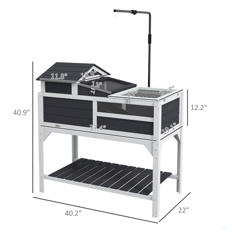 Habitat tortue Pawhut avec support de lampe réglable, enceinte à 2 couches avec tablette de rangement, maison principale amovible, plateau fixe, couvercle ouvrable, gris