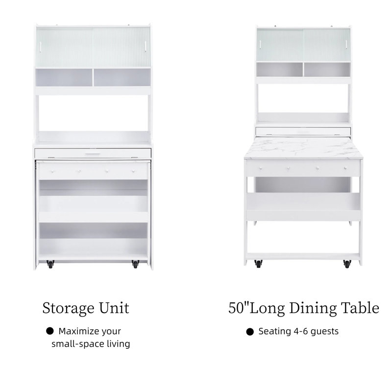 Multifunctional Storage Cabinet Buffet Hutch with Foldable Dining Table for Small Spaces