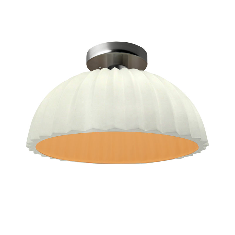 Éclat - Dôme plissé semi-encastré - Blanc mat avec intérieur champagne doré - Nickel brossé - DEL dédiée, Nickel brossé, 10