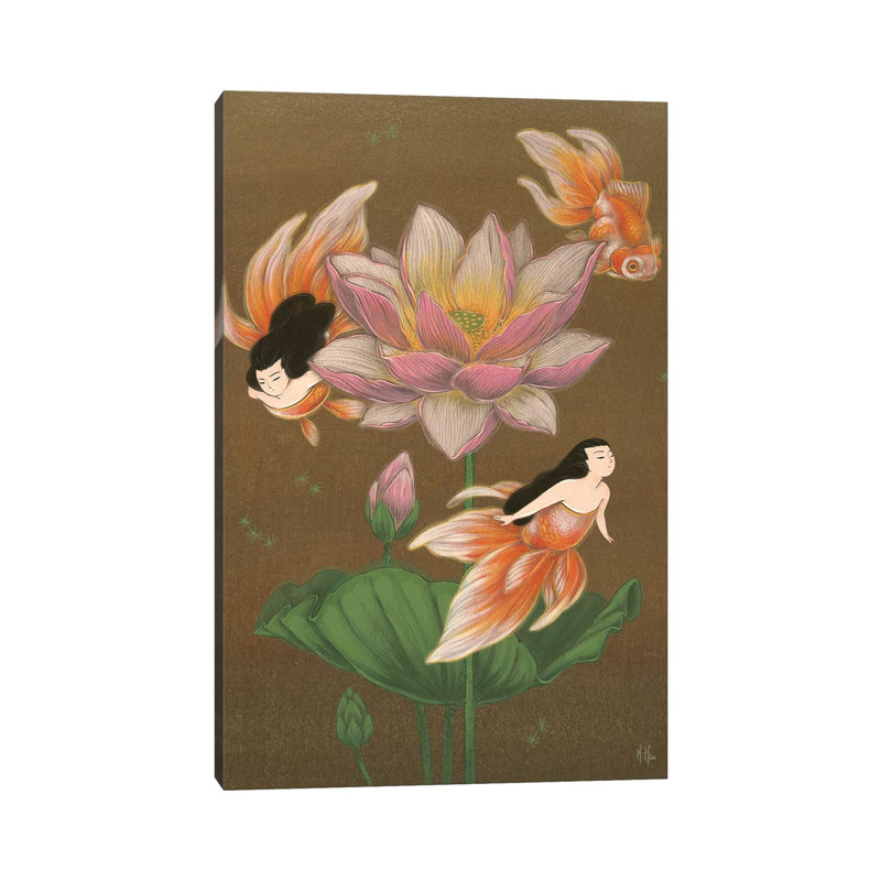 Goldfish Mermaids Summer Lotus 1 Piece Wall Art on Canvas, 66.04 cm H x 45.72 cm W x 1.91 cm D, Wrapped Canvas