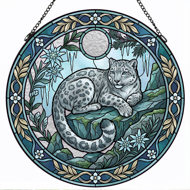 Panneau de vitrail Snow Leopard 12 po, H 12 po