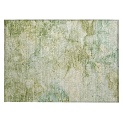 Machine Washable Indoor/Outdoor Xhevrie Aloe Rug