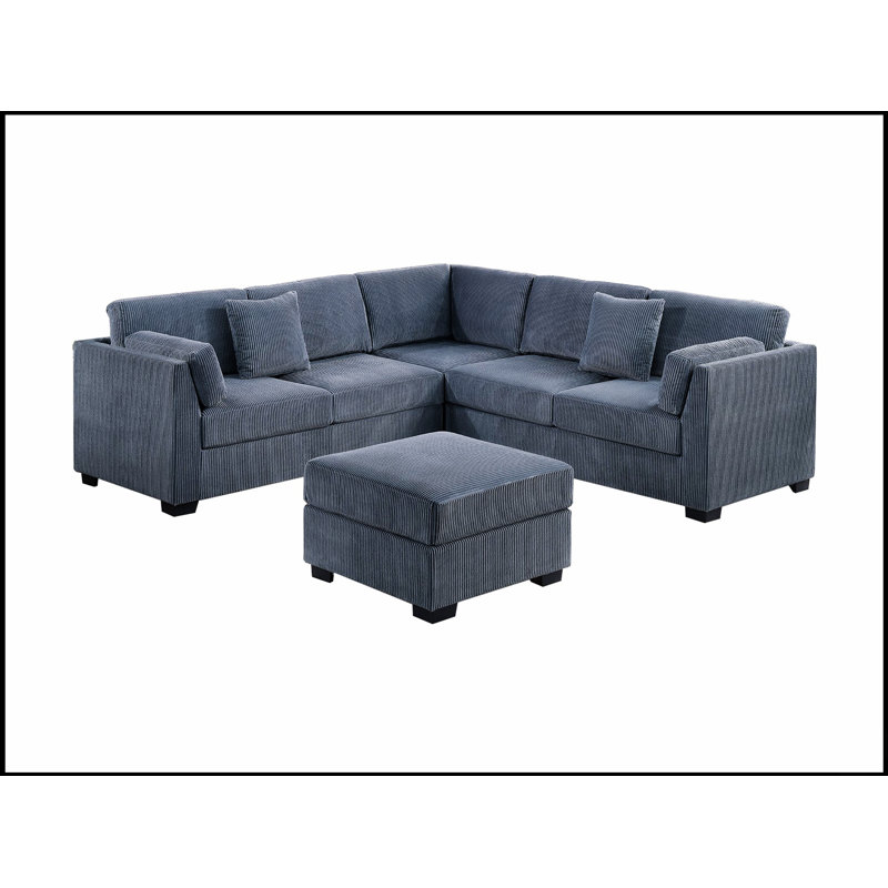 Ensemble de canapé modulaire 4 pièces L-Sectional RAF / LAF, Velours côtelé gris foncé