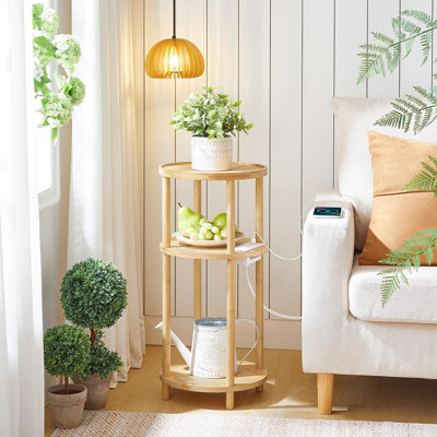 3-Tier round bamboo side table