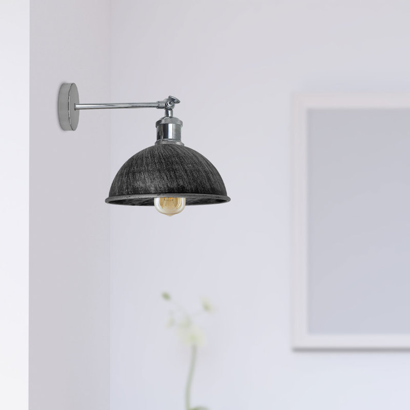 Janessa 1-Light Iron Swing Arm Dome Wall Sconce, Brushed Silver, Chrome