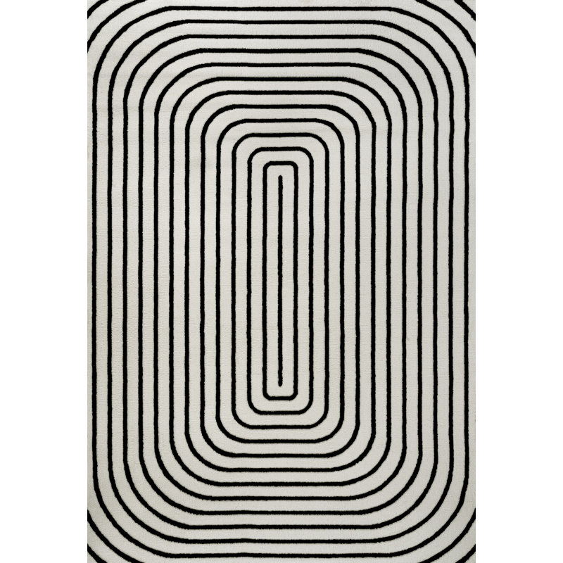 Tapis noir / blanc Freya Modern, Rectangle 5 pi 3 po x 7 pi 7 po