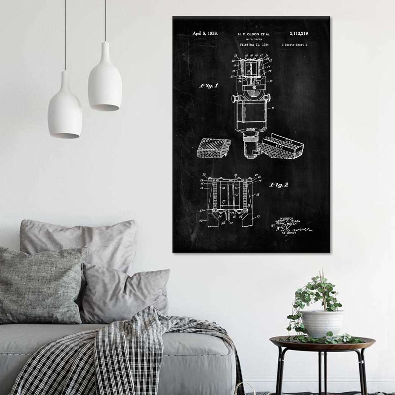 Microphone BW - impression sur toile tendue, H 24 po x l 16 po 