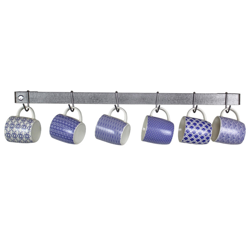 Handcrafted Straight Wall Mounted Pot Rack, Hammered Steel