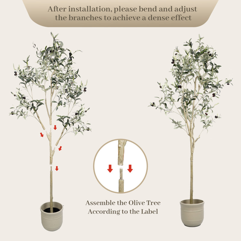 Artificial Olive Tree Natural Olive, 65'' H X 27.5'' W X 27.5'' D