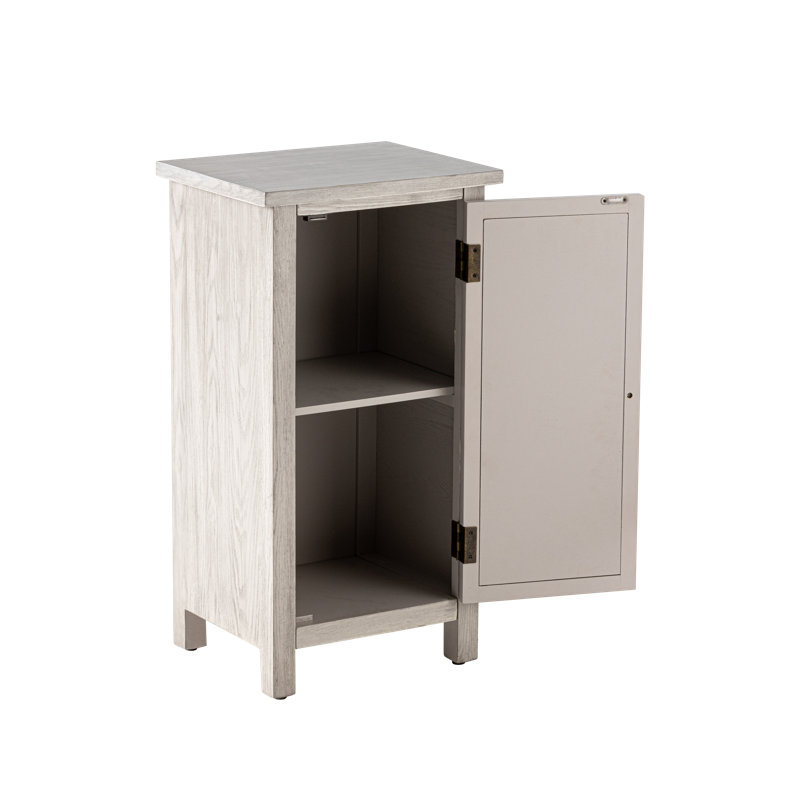 SXOVE Modern Farmhouse Nightstand with Mirror Front, 2 Shelves, Retro Tall Cabinet End Table, Light Gray
