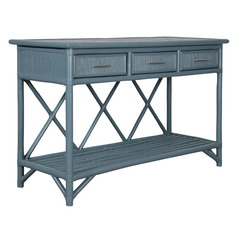 54'' Wide 3 Drawer Rattan Wood Sideboard, Regatta Blue