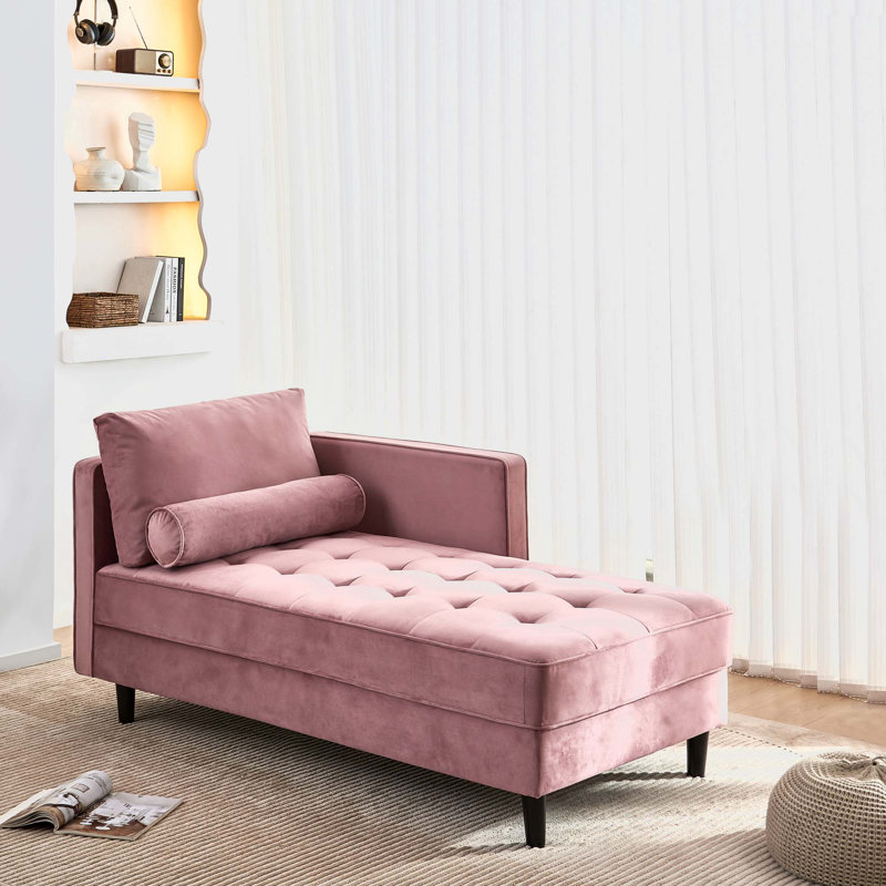 Aresenio 65" Velvet Pink Upholstered Chaise Lounge Chair