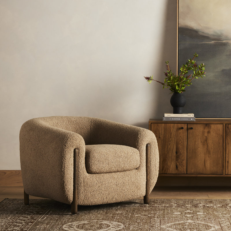 Lyla 38" W Polyester Blend Barrel Chair, Sheepskin Camel Sherpa