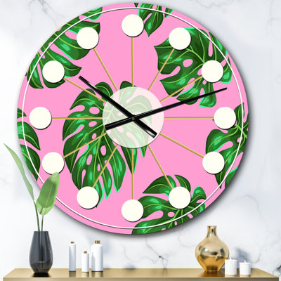 Tropical Palm Leaves III - Horloge murale moderne Mid-Century