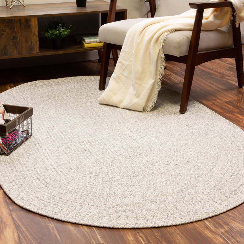 Tapis gris clair réversible tressé à la main Etherton Farmhouse, Ovale 4 pi x 6 pi