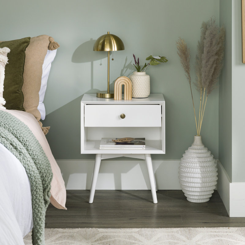 Henline 1-Drawer Solid Wood Nightstand, White