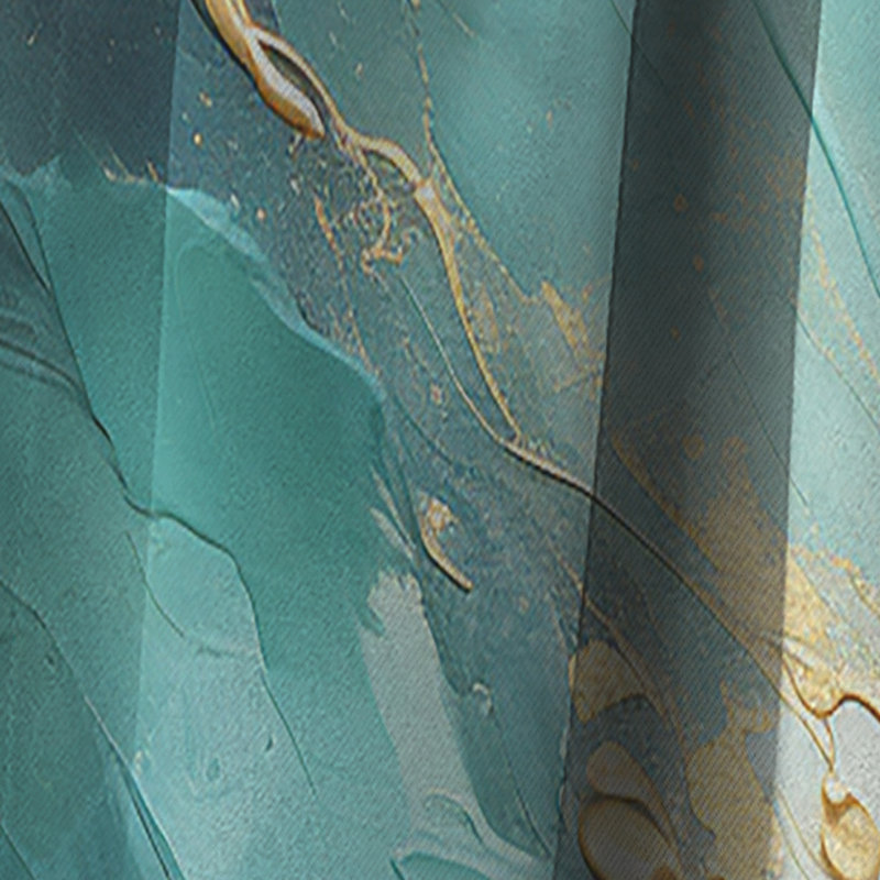 Gold And Teal Aurora Harmony II - Spirals Curtain - Blackout Abstract Curtain - 1 Panels, 52" W x 108" L
