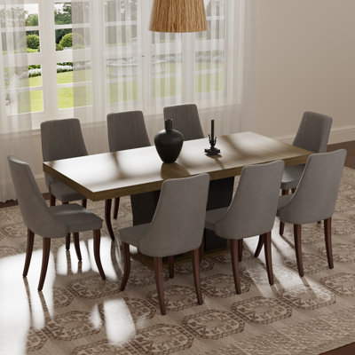 9 Pieces Modern Farmhouse Rectangle Dining Set with Mid-century High Back Dining Chair Set for 8